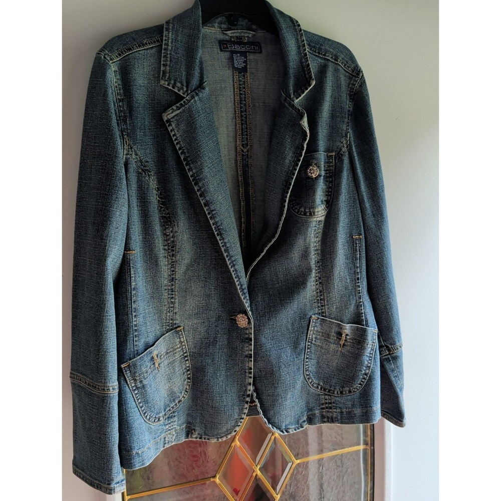 Baccini Womens Denim Blazer Jacket Size 1X 80% Cotton 18% Polyester 2% Spandex